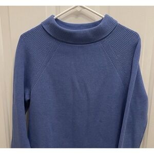 Talbots Blue Sabrina Sweater Mock Neck Knit Pima Cotton Chunky Womens M